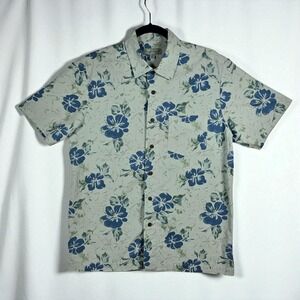 Kona Wind Floral Button Up Shirt Men Small Short Sleeve Blue Green Hawaiian Boho